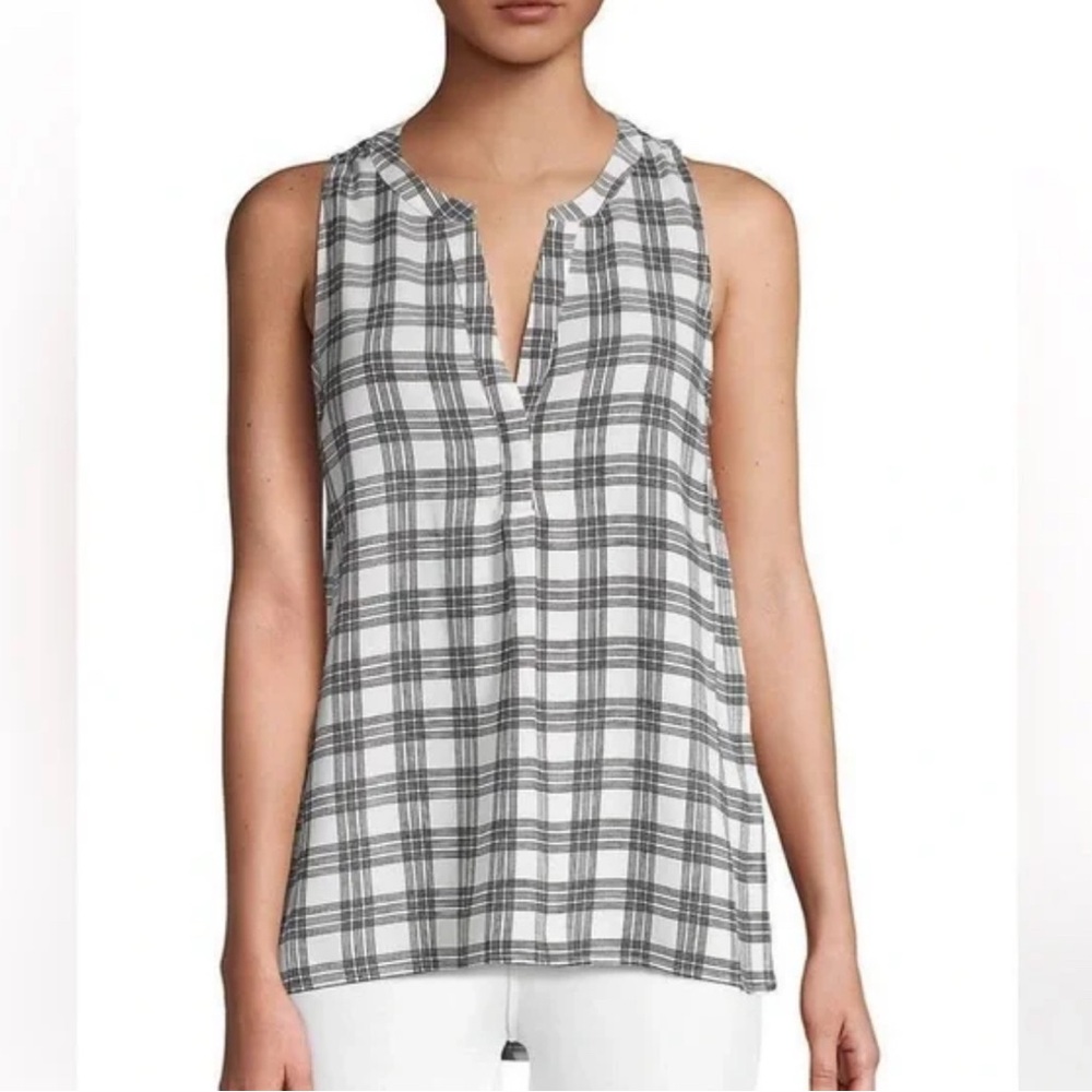 Soft Joie Blue and White Plaid Tank Top